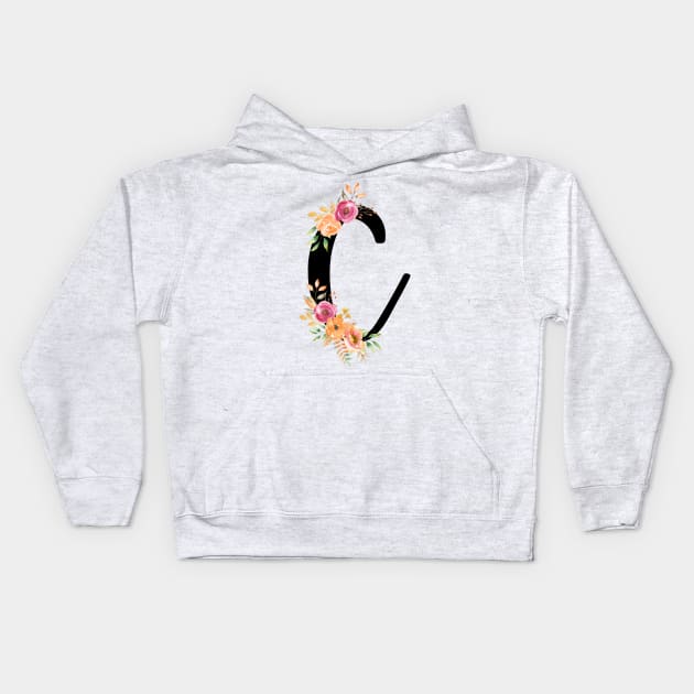 Letter C With Autumn Floral Wreath Kids Hoodie by NatureGlow